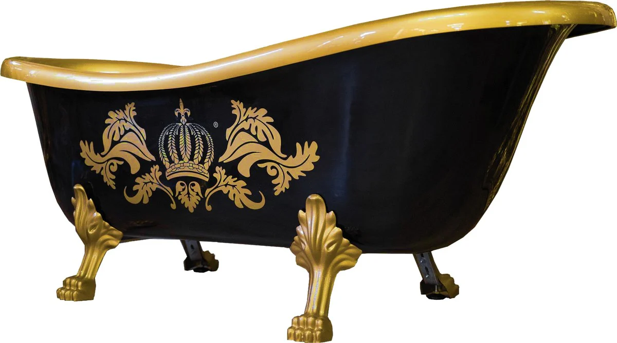 Pompöös by Luxus bathtub deluxe freestanding by Harald Glööckler black / gold / black 1470mm with gold-colored lion feet