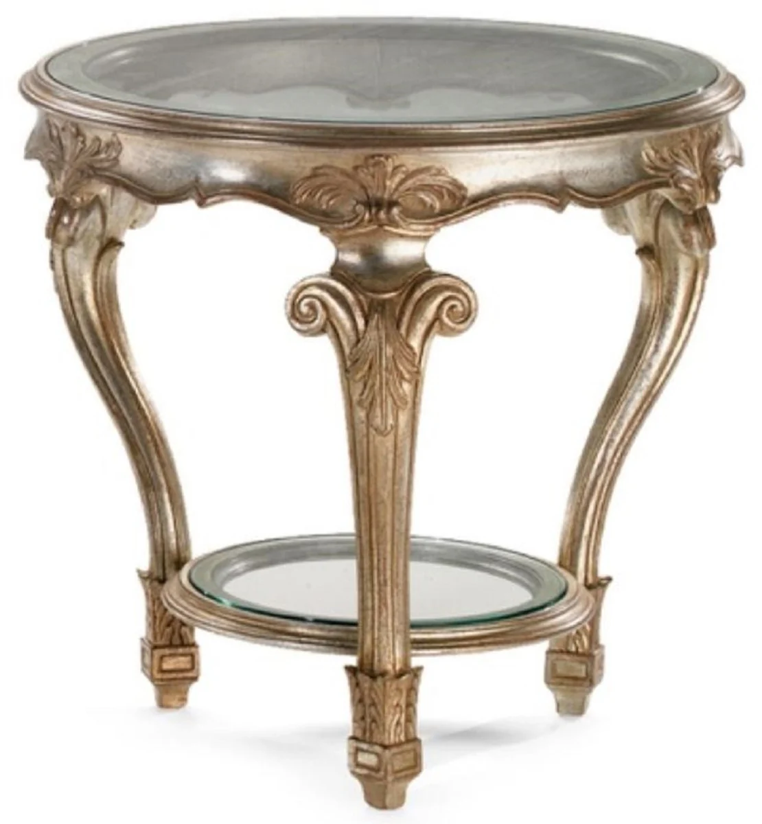 Luxury Baroque side table antique silver - Magnificent solid wood table with glass tops - Luxury furniture in the Baroque style - Baroque furniture - Luxury quality - Made in Italy