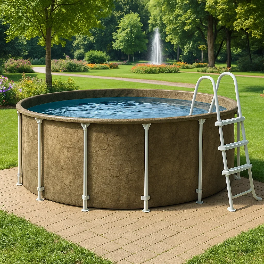 Runder, röhrenförmiger Aufstellpool 298x96 cm Braun/Weiß mit Filter und Leiter TbKMbtG234kP