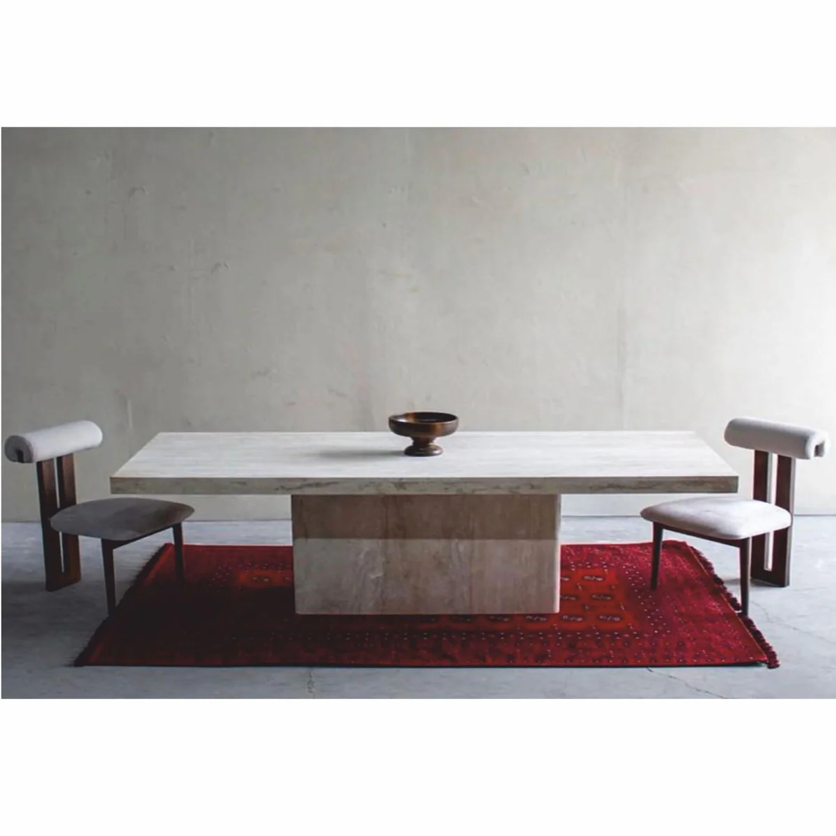 Luxury Travertine Natural Stone Dining Table Beige 220 cm - Dining Room Furniture