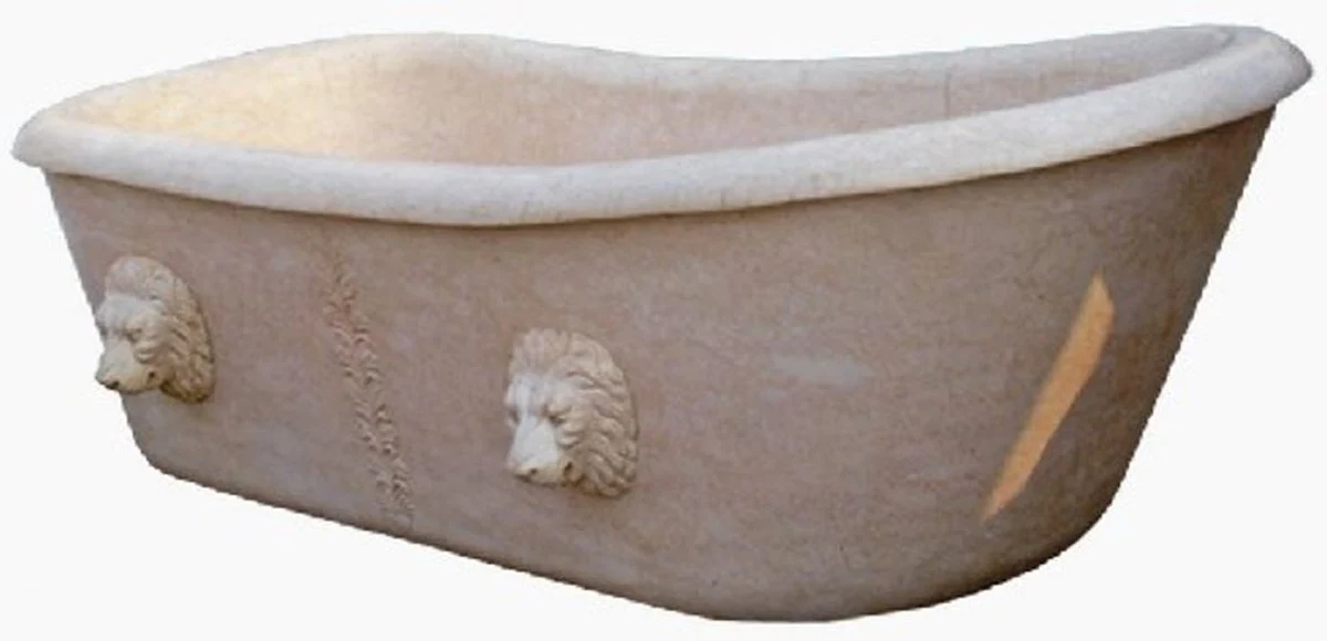 Luxury Baroque Bathtub Lion Head Beige 180 cm - Freestanding Marble Bathtub - Baroque Bathroom Accessories - Noble & Magnificent