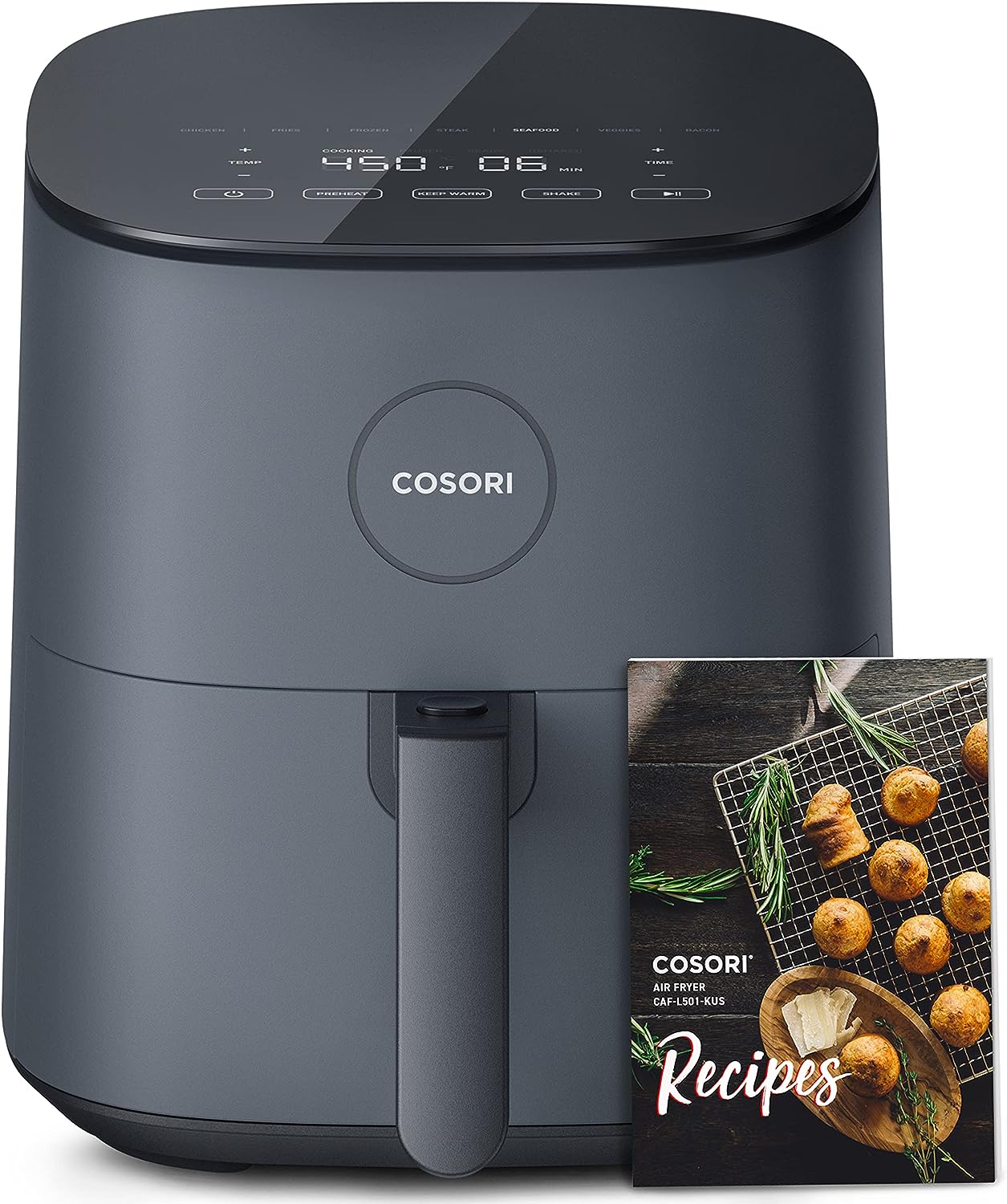 COSORI Air Fryer Pro LE 5-Qt, für schnelle und einfache Mahlzeiten, UP bis 450? Ruhige Operation, 85% Öl weniger, 130+ exklusive Rezepte, 9 anpassbare Funktionen in 1, kompakt, Geschirrspüler Safe, Grau