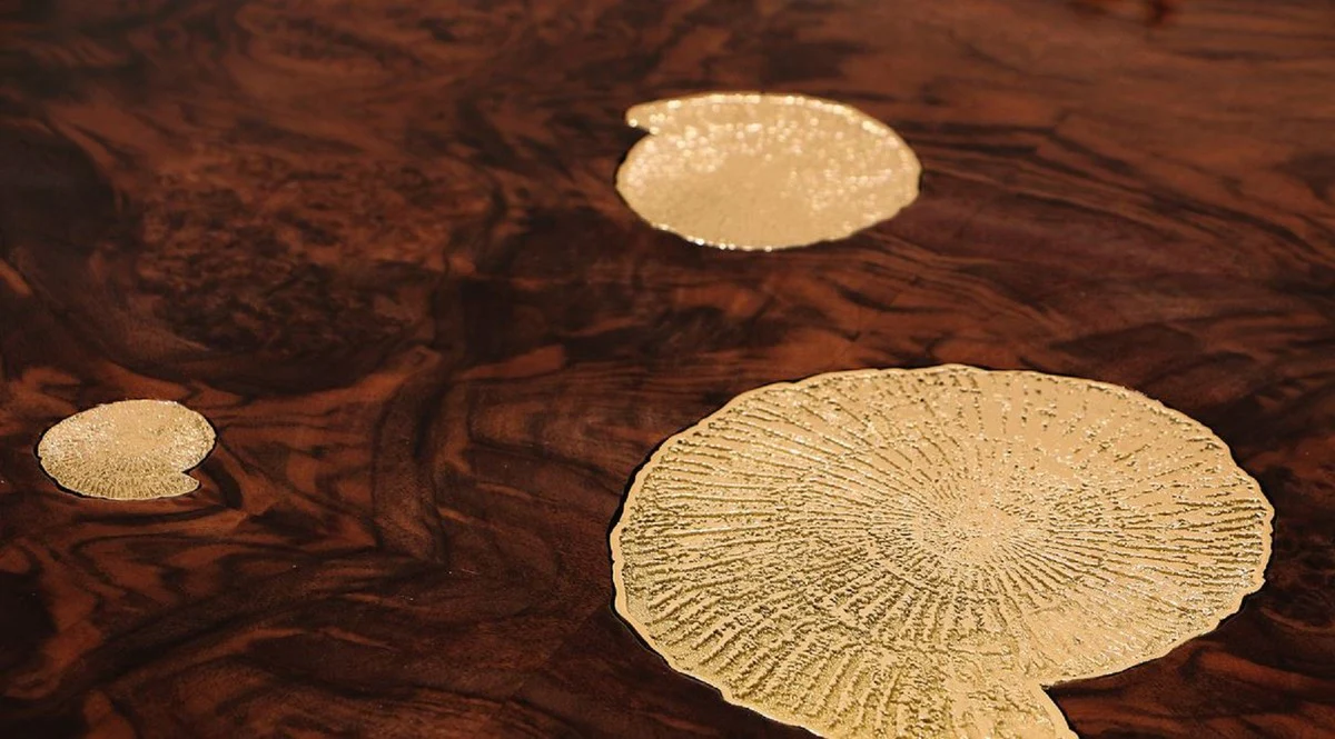 Luxury designer dining table brown / gold 450 x 150 x H. 76 cm - Rectangular dining room table - Italian luxury dining room furniture - Luxury furnishings - Luxury quality - Made in Italy