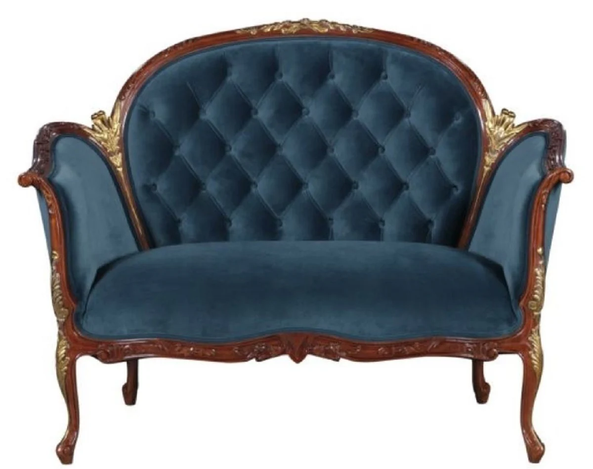 Baroque velvet sofa blue / brown / brass 125 x 73.5 x H. 92.5 cm - furniture in the baroque style
