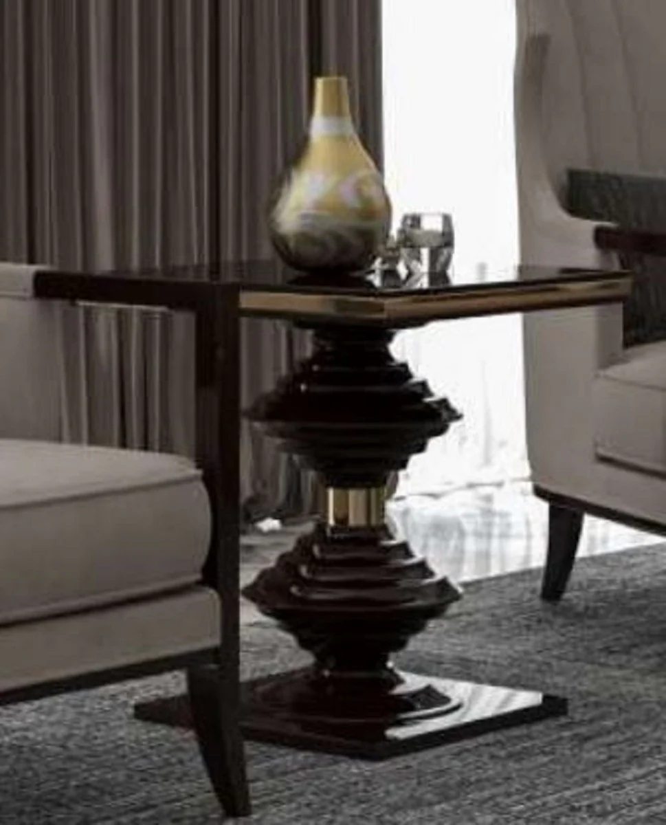 Luxury Art Deco side table dark brown high gloss / gold - noble solid wood table - Art Deco living room furniture - luxury quality