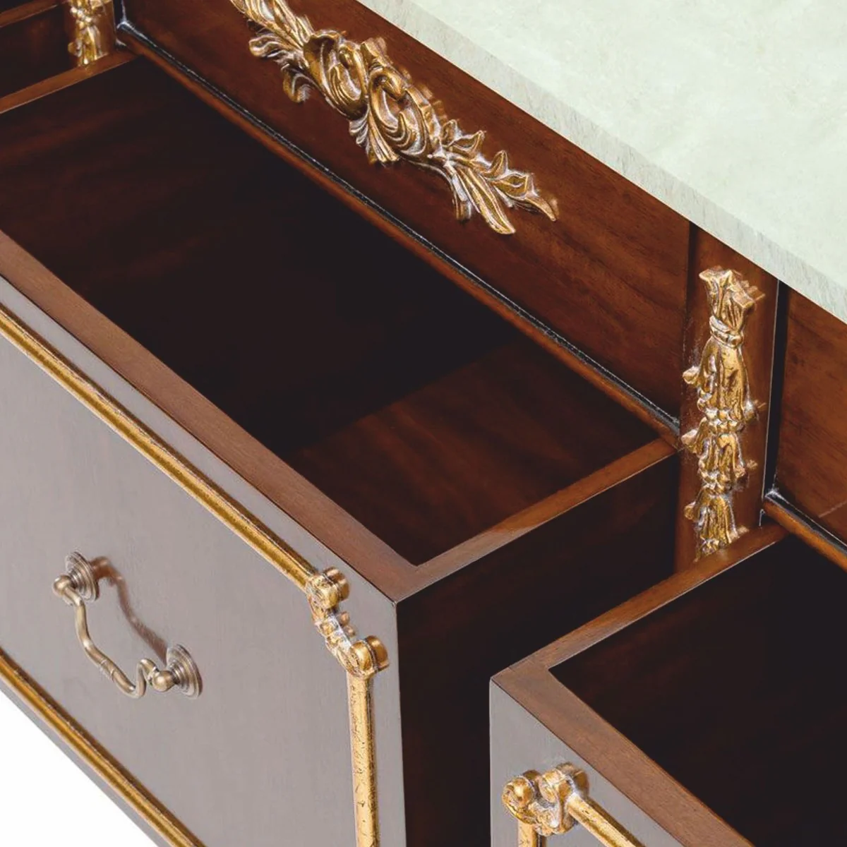 Luxus Barock Kommode mit Marmorplatte Braun / Gold / Creme 167 cm - Barock Möbel