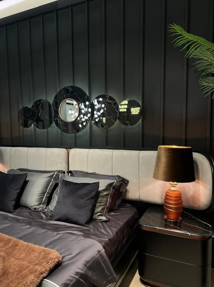 Luxury bedroom set gray / black / copper - 1 double bed with headboard & 2 nightstands - Luxury bedroom furniture - Luxury bedroom furnishings