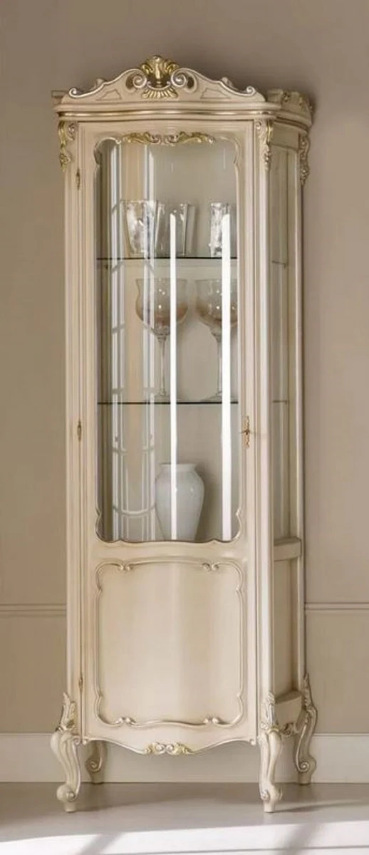 Luxury Baroque display cabinet cream / silver / gold - Handcrafted solid wood display cabinet with door - Magnificent Baroque furniture - Luxury quality - Made in Italy