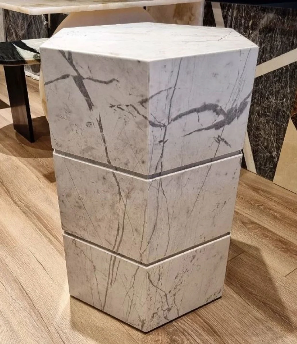 Luxury marble side table white 40 x 40 x H. 60 cm - Hexagonal living room side table - Marble furniture - Luxury furniture - Luxury interior