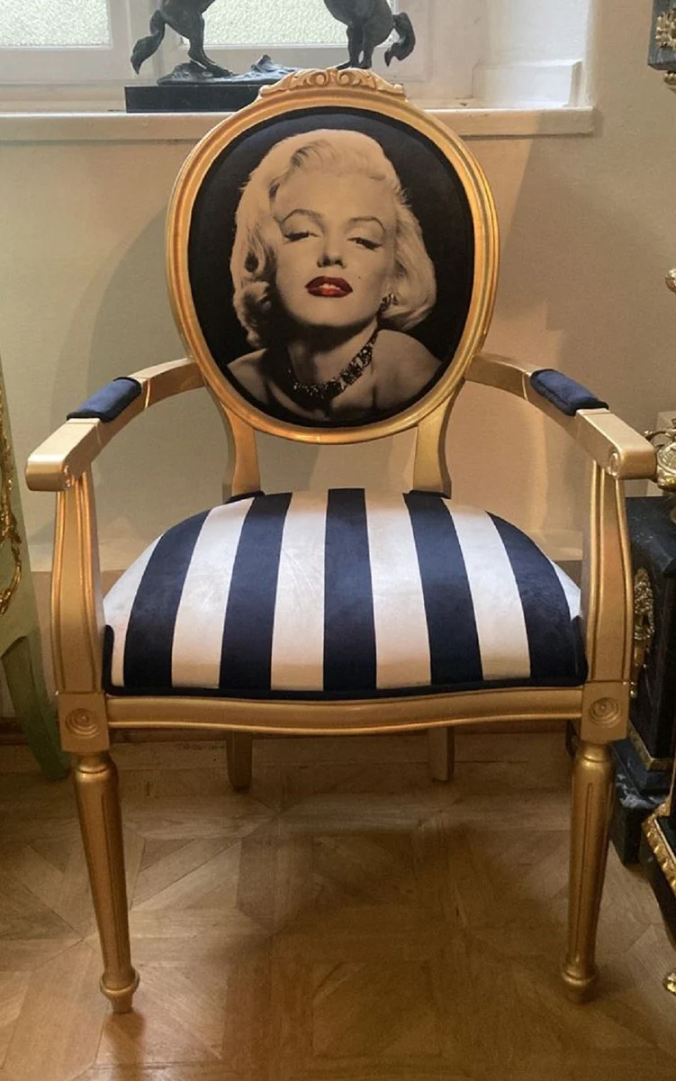 Baroque dining room chair Marilyn Monroe with armrests and stripes