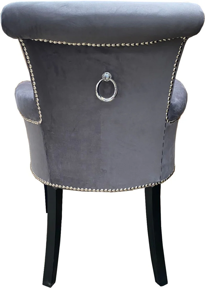 Luxury dining room chair gray / black - solid wood kitchen chair with armrests and elegant velvet fabric - luxury dining room & restaurant furniture