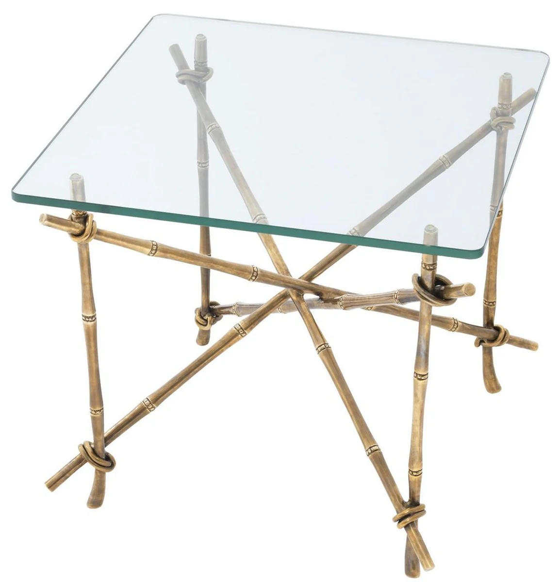 Luxury side table vintage brass colored 55 x 55 x H. 49.5 cm - brass table with glass top - luxury furniture