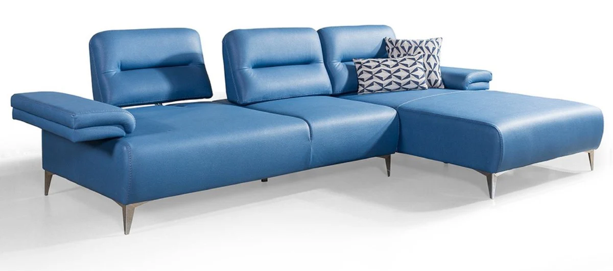Luxury faux leather corner sofa blue / silver 285 x 182 cm - living room furniture