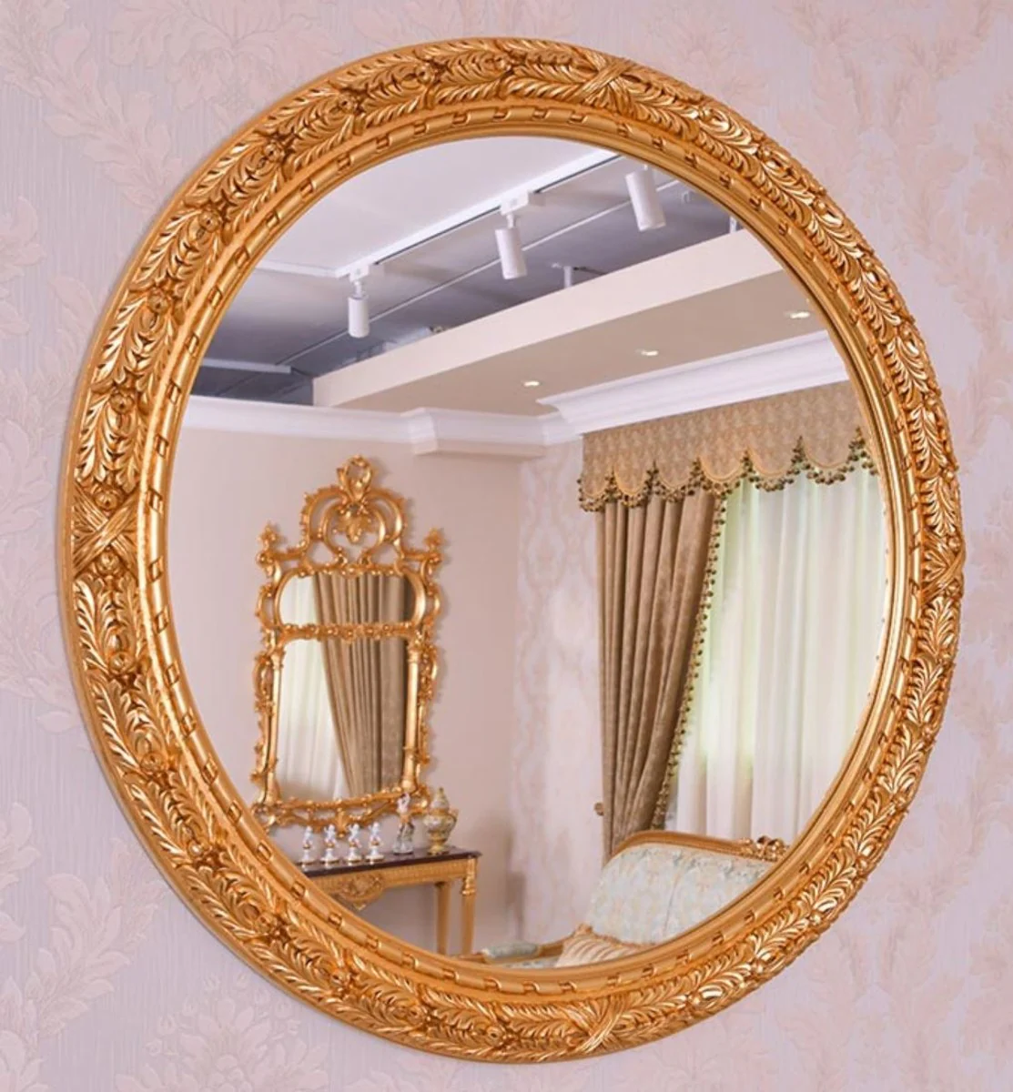 Luxury Baroque Mirror Gold Ø 108 cm - Round Baroque Style Wall Mirror - Made in Italy