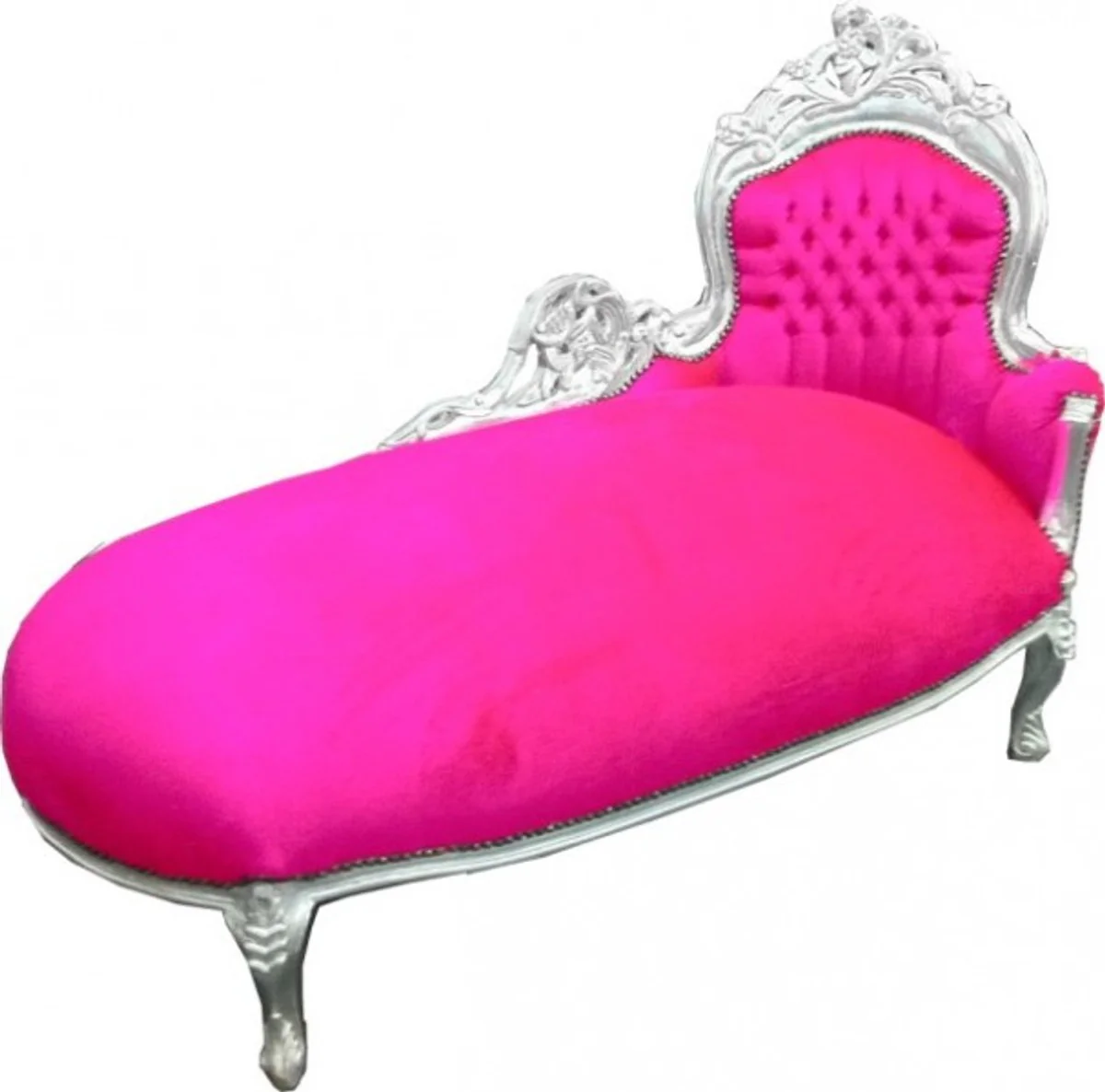 Baroque Chaise Longue King Pink/Silver Antique Style Furniture
