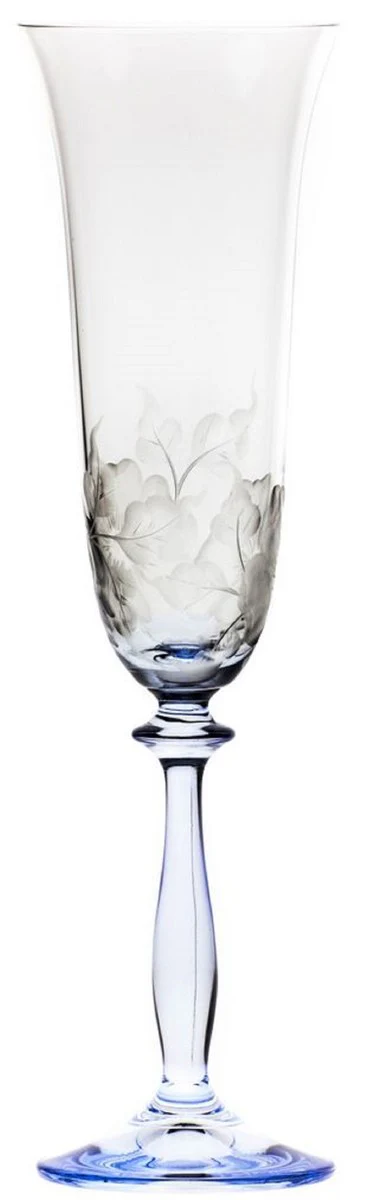 Luxury Baroque Champagne Glass Set of 6 Blue Ø 7 x H. 24.5 cm - Handmade and hand-engraved champagne glasses with flower design - Hotel & Restaurant Accessories