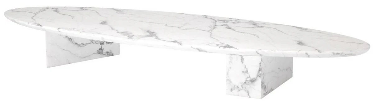 Luxury artificial marble coffee table white 240 x 80 x H. 28.5 cm - Oval living room table - Living room furniture - Luxury quality