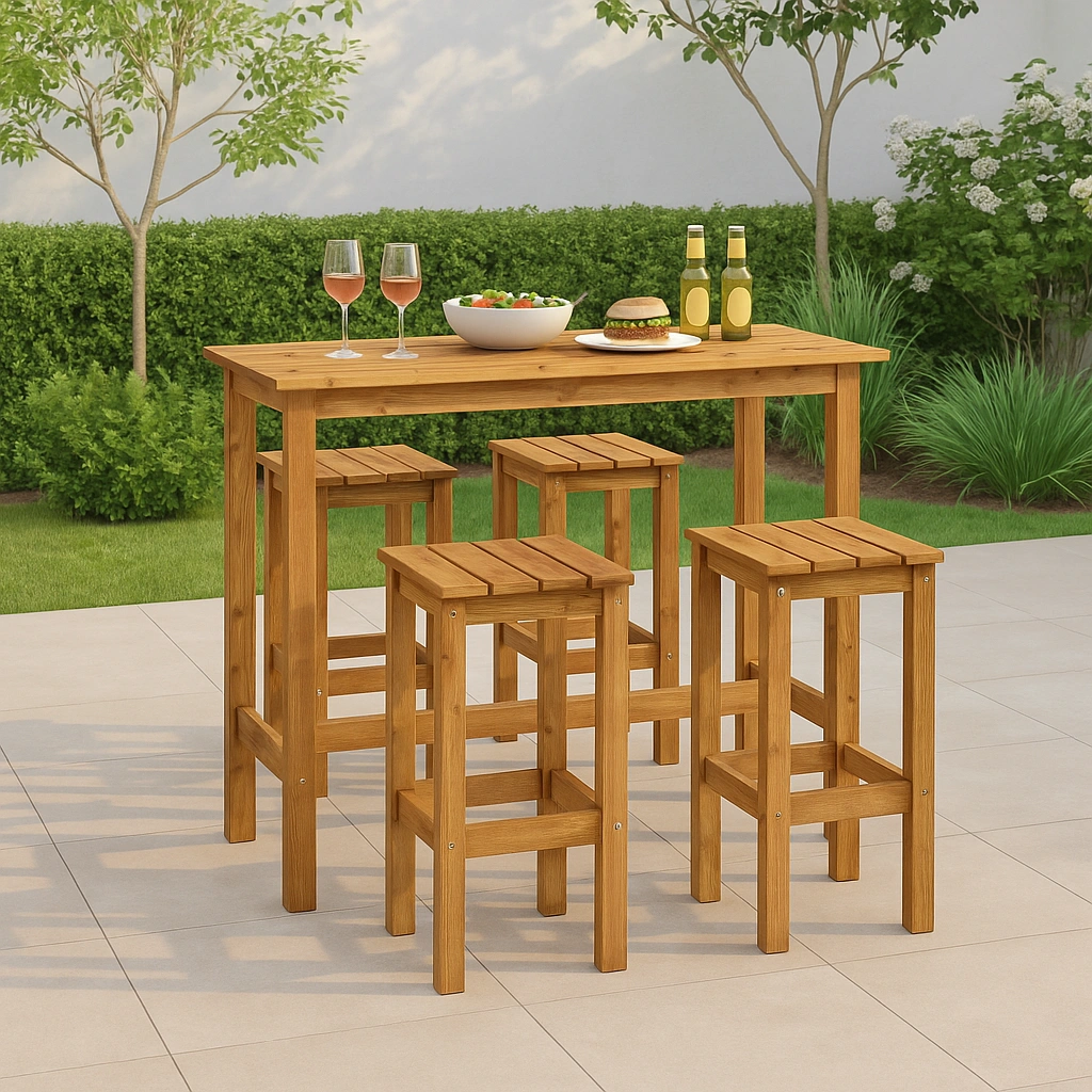 Bartisch-Set aus Holz mit Hockern für den Garten