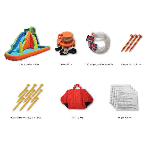 BANZAI Surf Rider aufblasbares Wasserpark-Spielzentrum – Tunnel-Wasserrutsche und Kletterwand – Sommerspaß im Freien für Kinder und Familien