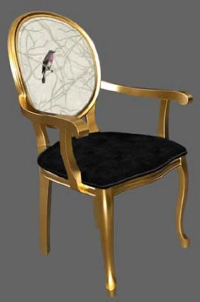 Baroque dining room chair black / multicolored / gold - handmade antique style chair with armrests - dining room furniture in baroque style