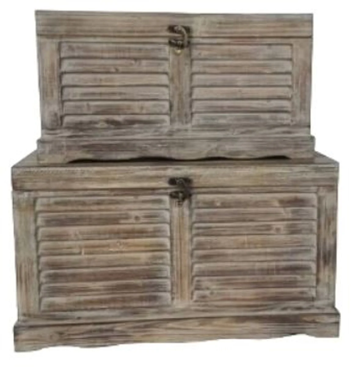 Country house style chests set of 2 natural colors - handmade wooden chests with slatted look