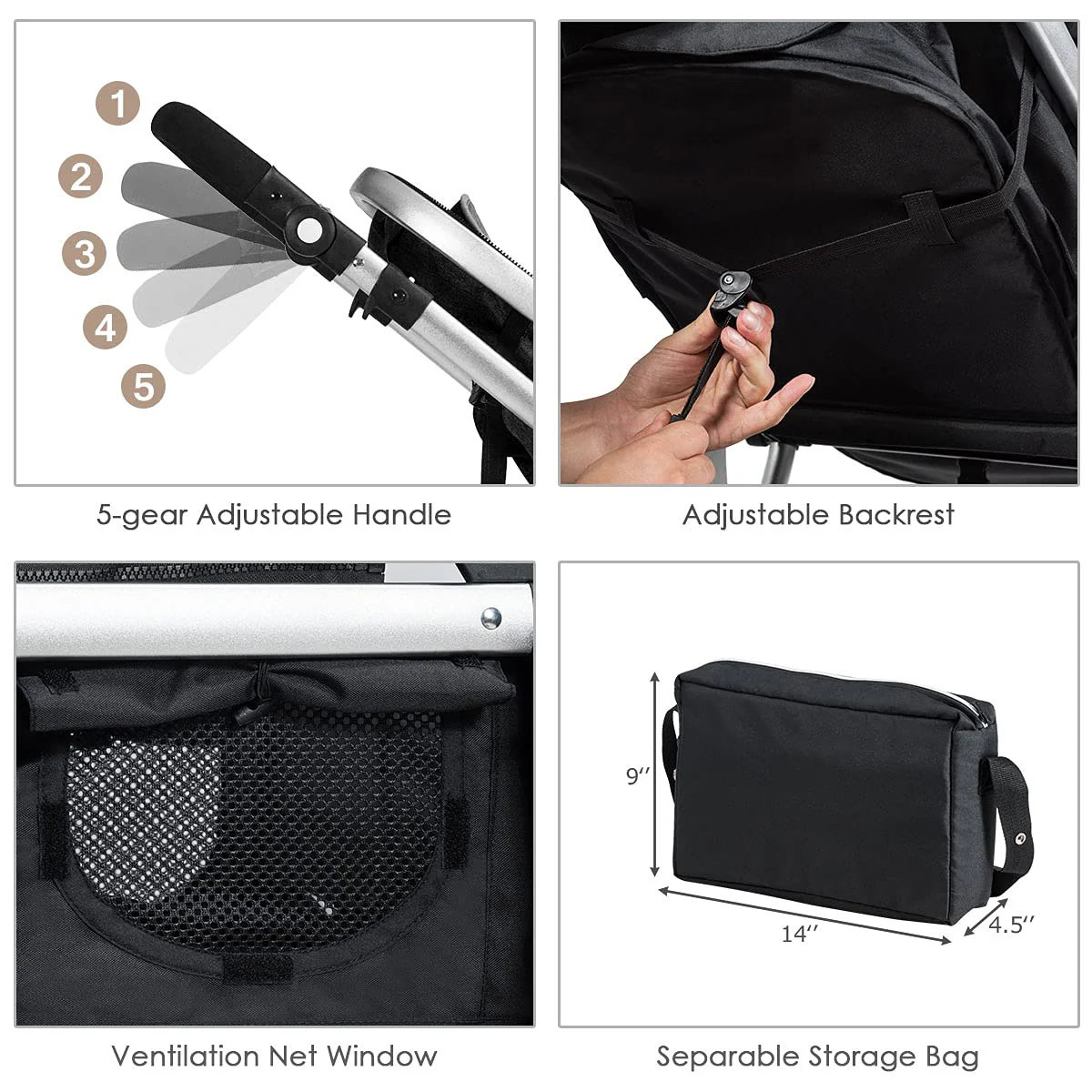 Kinderwagen, umwandelbarer Hochformat-Kinderwagen mit Stubenwagen, verstellbares Verdeck und Rückenlehne, Aufbewahrungskorb, Fußabdeckung, faltbarer Kinderwagen für Neugeborene (grau)