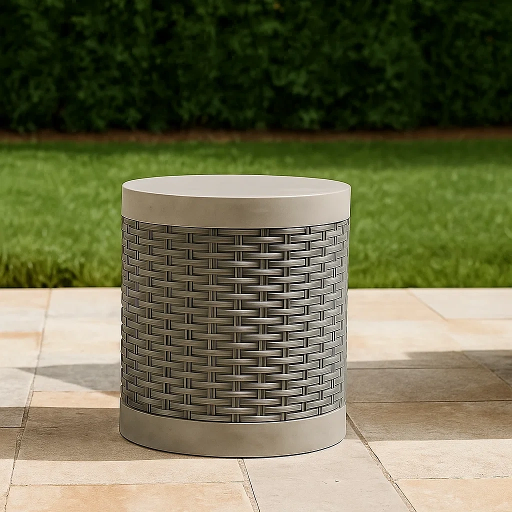 Beistelltisch für den Außenbereich, grau, Beton und Kunstharz, Garten, Durchmesser 40 cm x Höhe 47 cm