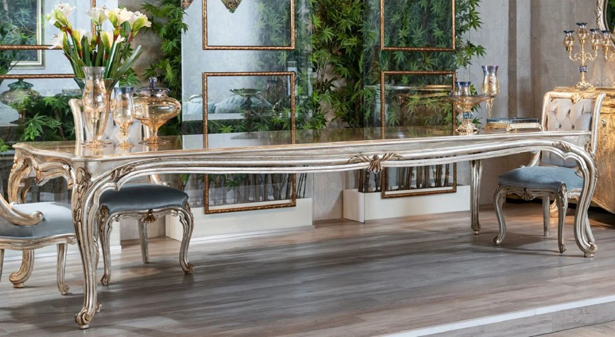 Luxury baroque dining table silver / gold - magnificent solid wood dining room table in baroque style - baroque dining room furniture