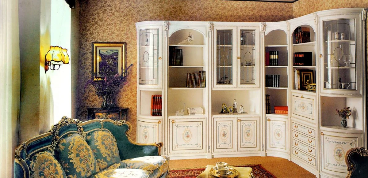 Luxury Baroque Corner Cabinet White / Multicolored / Gold - Baroque Solid Wood Living Room Cabinet - Baroque Living Room Furniture - First Class Quality - Made in Italy