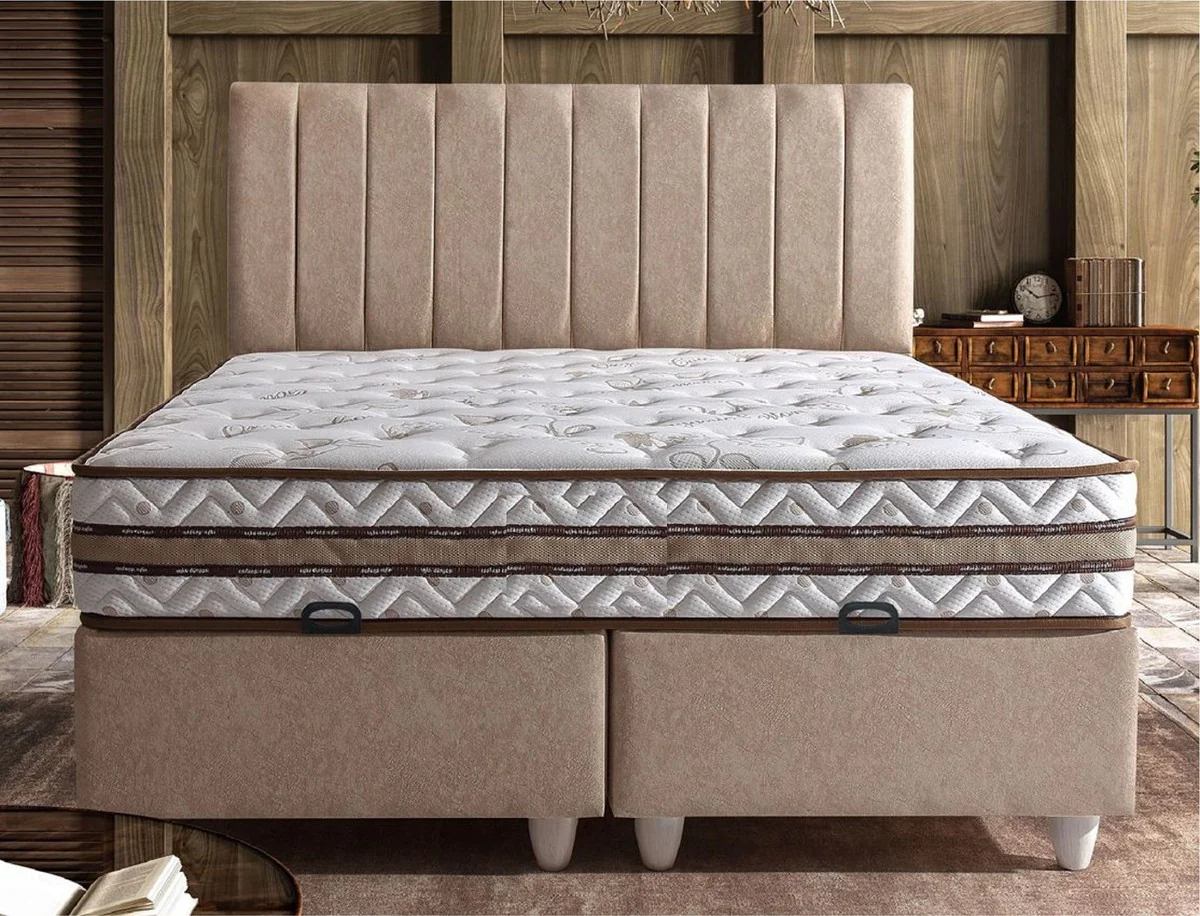 Luxury double bed beige / white - Various sizes - Solid wood bed with headboard and mattress - Bedroom furniture - Hotel furniture - Luxury furniture
