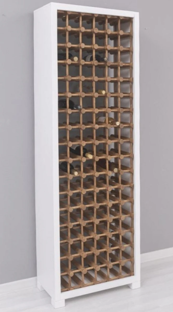 Country house style solid wood wine cabinet white / natural colors 68 x 35 x H. 200 cm - Solid wood wine rack in country house style - Solid wood bar furniture - Country house style bar furniture