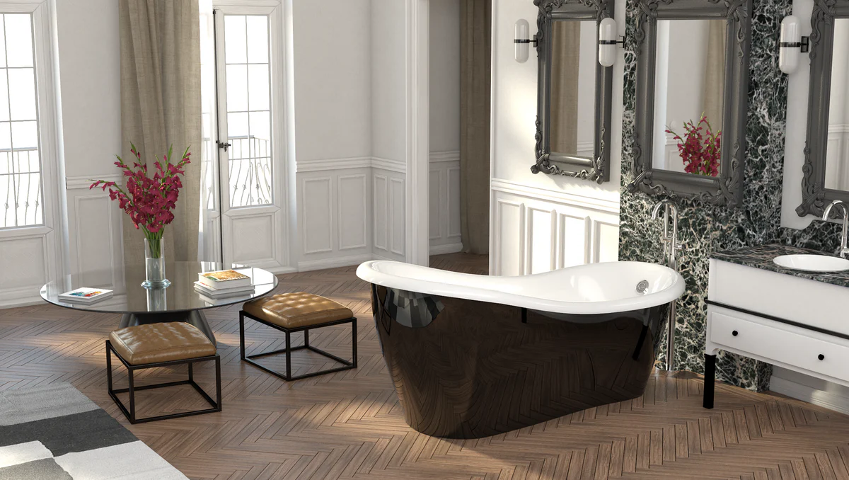 Luxury Art Nouveau bathtub black / white 170 x 80 x H. 70.5 cm - freestanding retro antique bathtub - bathroom furniture