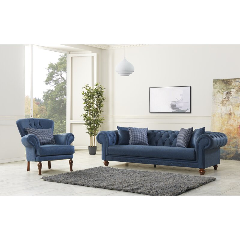 Pritt 96.1 Rollete Arm Chesterfield Sofa