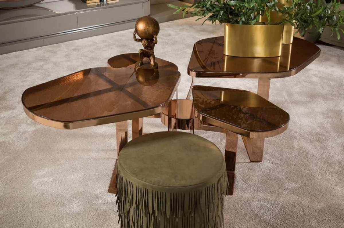 Luxury coffee table copper 175 x 120 x H. 55 cm - Living room table with glass tops - Living room furniture - Hotel furniture - Luxury furniture - Luxury collection
