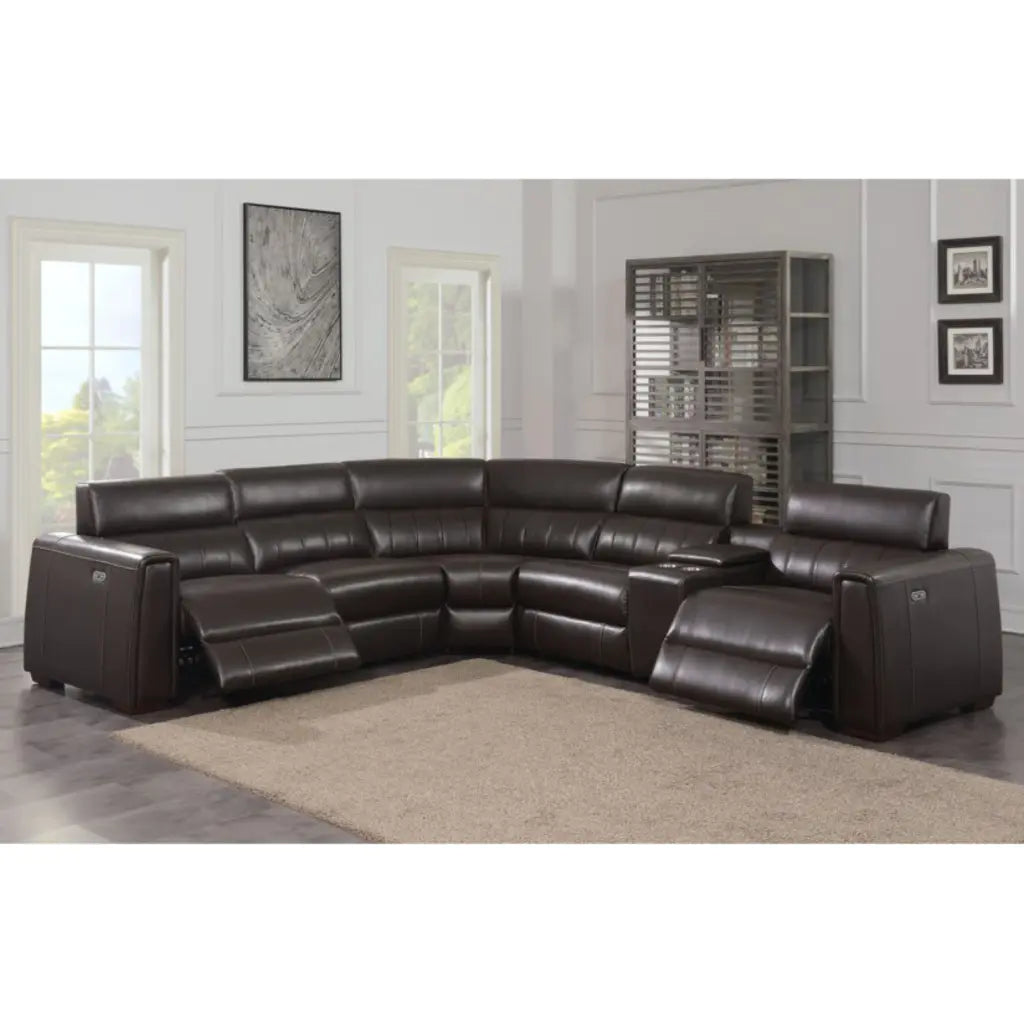 4-SEAT POWER RECLINING LEATHER SECTIONAL SOFA mit OUTLETS und USB PORTs
