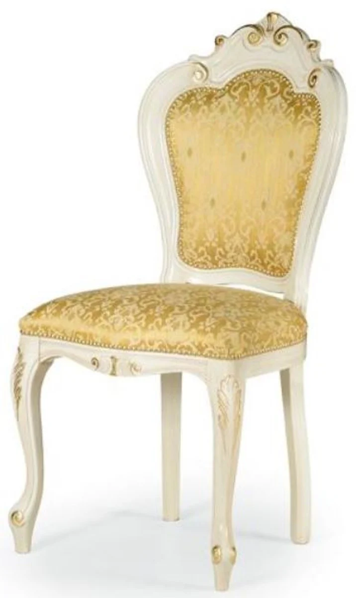 Luxury Baroque Dining Room Chair Set Gold / White / Gold 50 x 50 x H. 103 cm - Baroque Kitchen Chairs Set of 6 - Dining Room Furniture in Baroque Style
