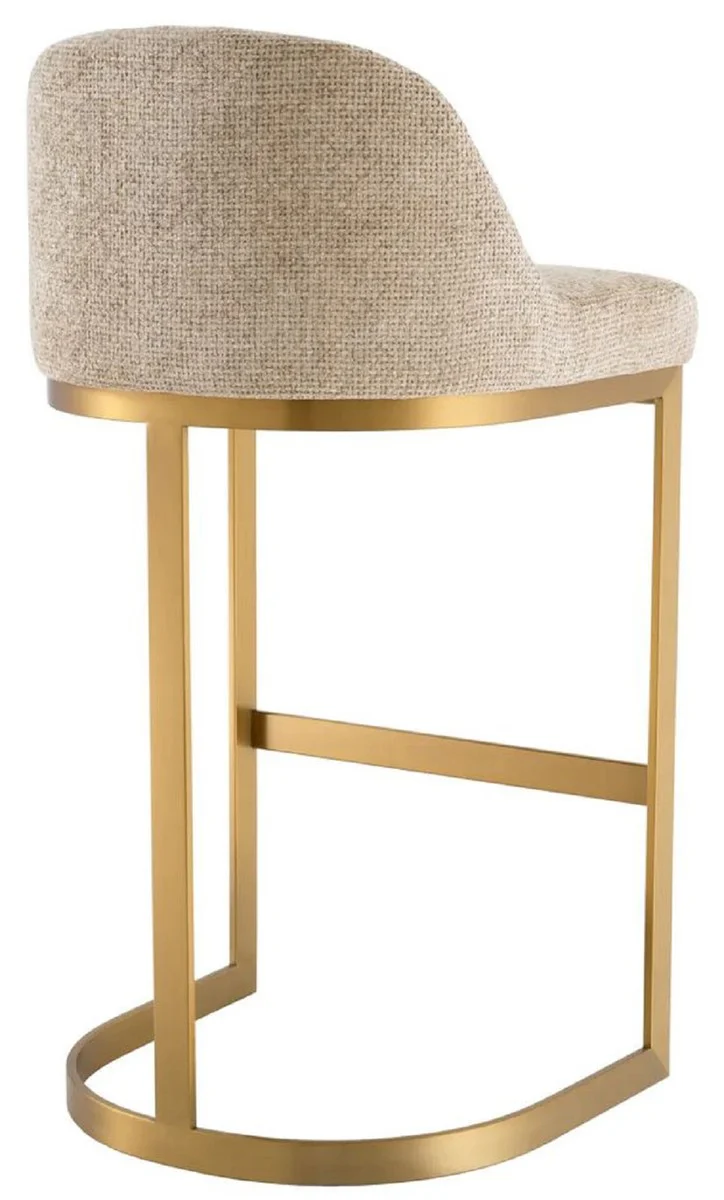 Luxury bar chair sand color / brass 53 x 51 x H. 101 cm - Padded stainless steel bar stool - Bar furniture - Luxury furniture - Luxury quality