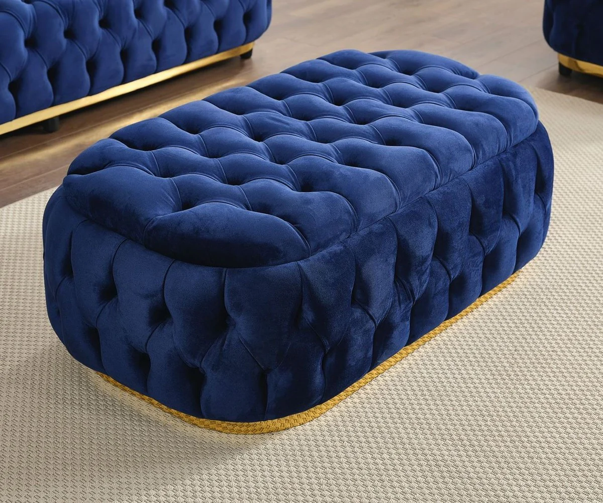 Luxury Chesterfield velvet stool blue / gold 110 cm