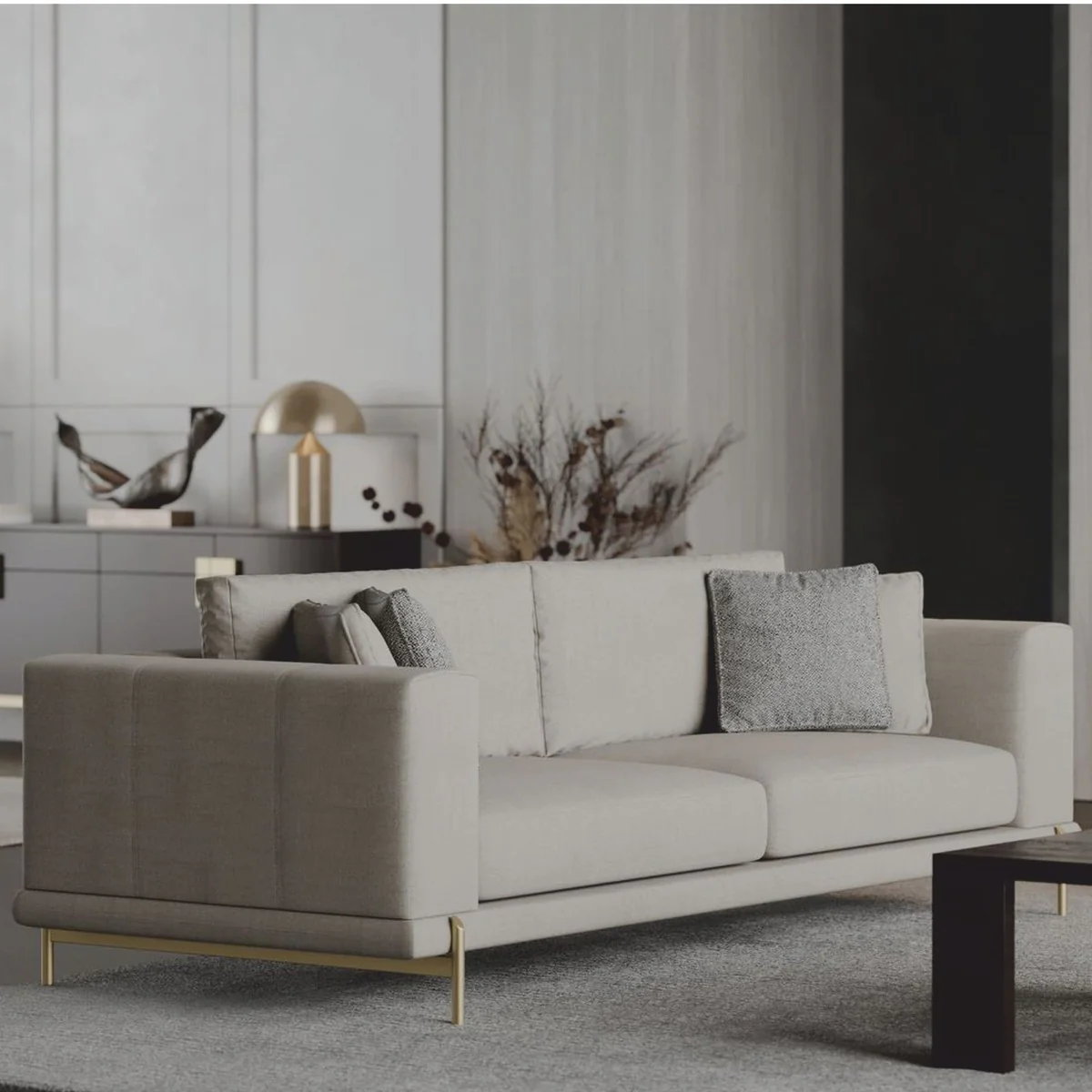 Luxus Sofa Grau / Messing 260 cm - Wohnzimmer & Hotel Möbel