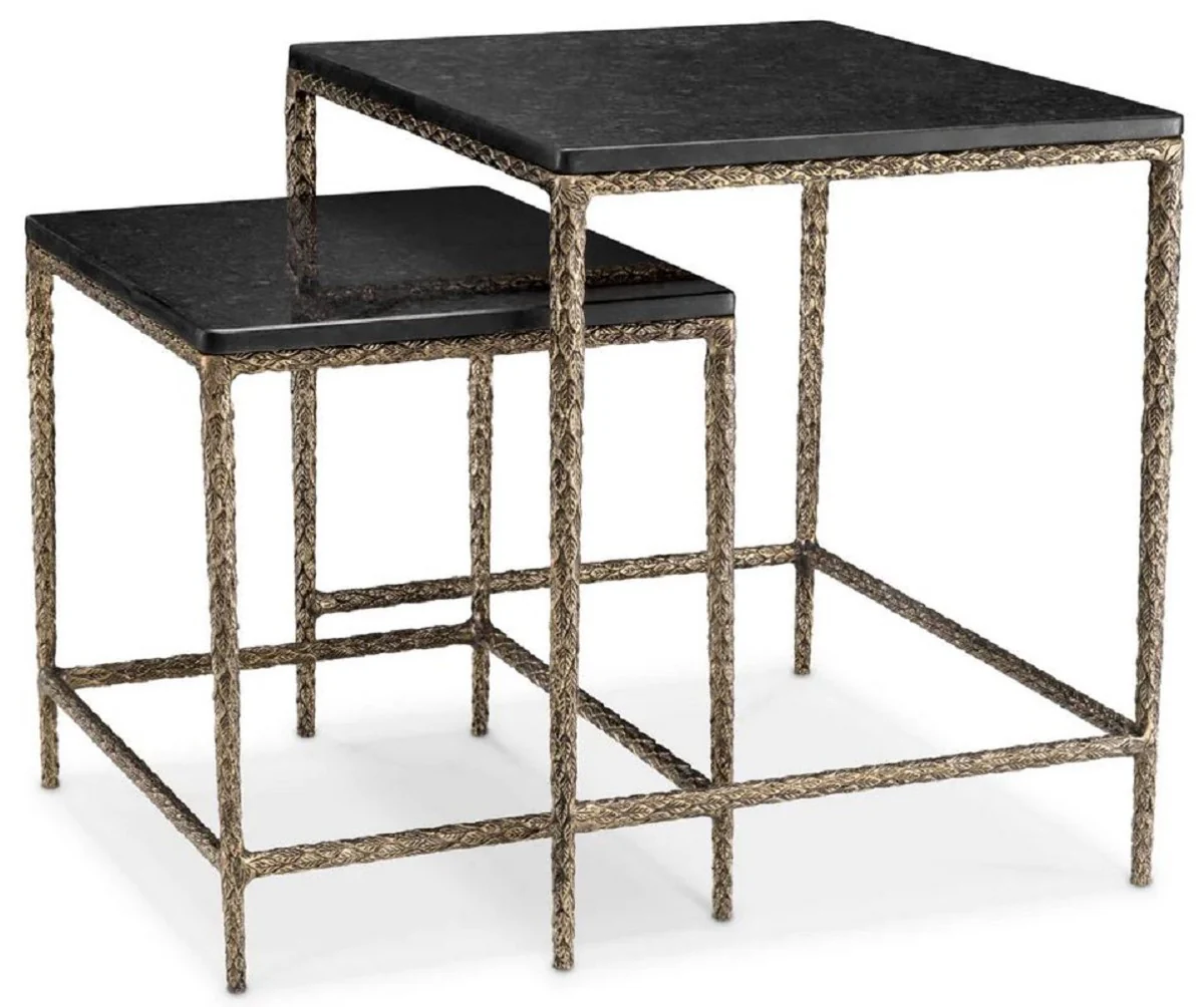 Luxury Side Table Set Vintage Brass / Black - Luxury Living Room & Hotel Furniture