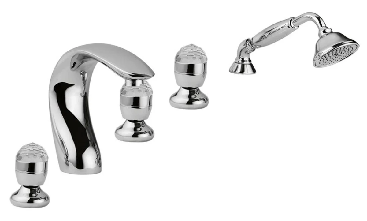 Luxury bathtub fittings set 5-hole combination silver - bathroom bathtub fittings with Swarovski crystal glass