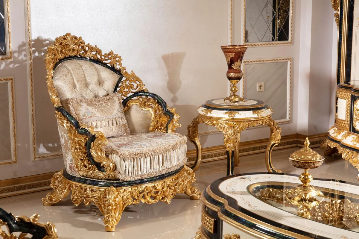 Luxury baroque side table white / blue / gold - magnificent solid wood table in baroque style - baroque living room furniture - noble & magnificent