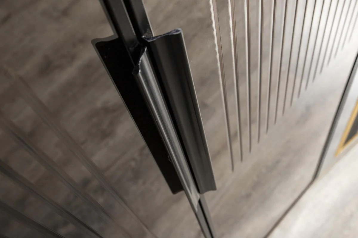 Luxury Art Deco bedroom wardrobe gray / gold 265 x 67 x H. 220 cm - Elegant solid wood wardrobe with 6 mirrored doors - Bedroom furniture - Luxury quality