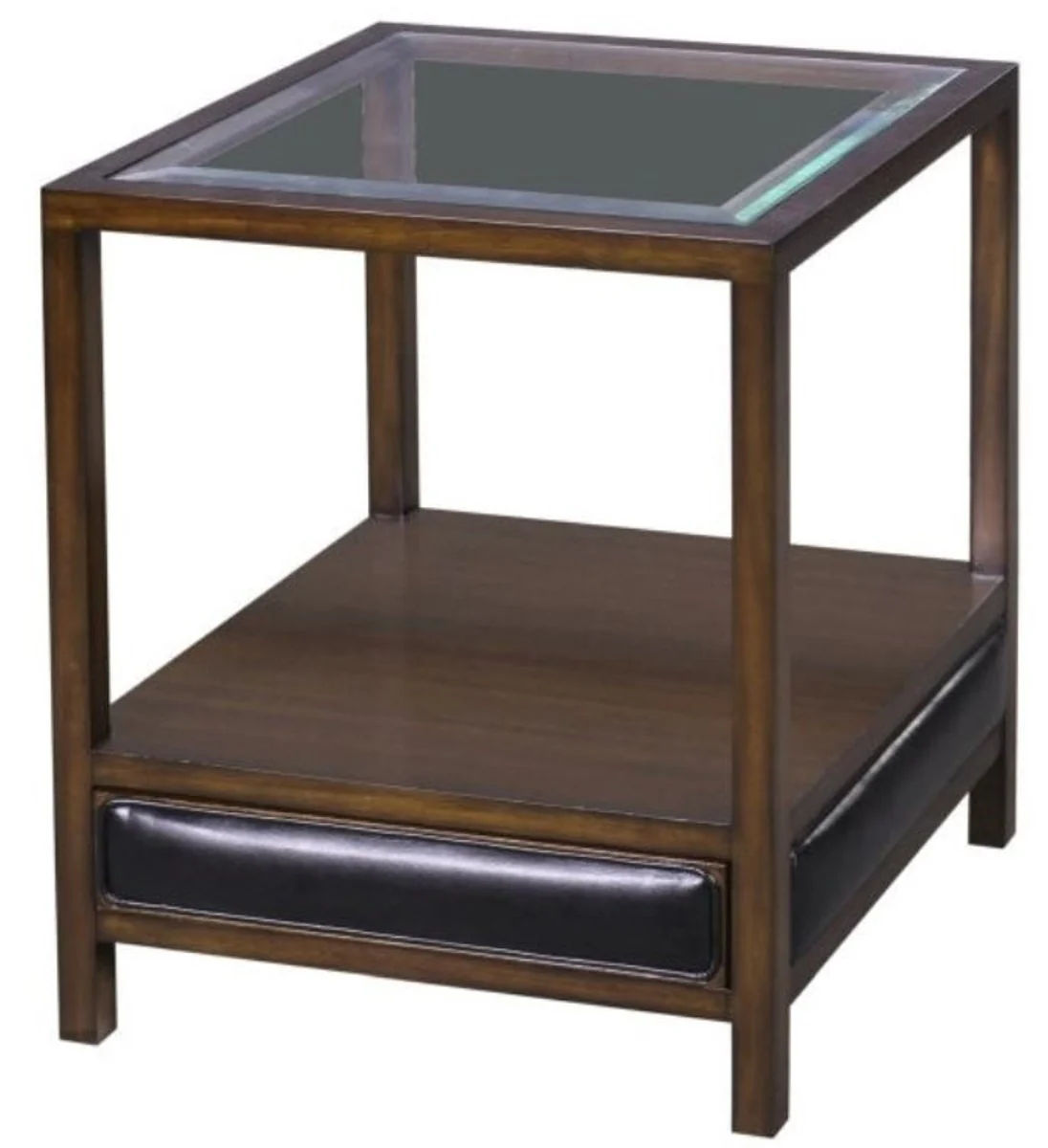 Luxury mahogany side table brown / black 52 x 52 x H. 64 cm - living room side table with glass top and drawer