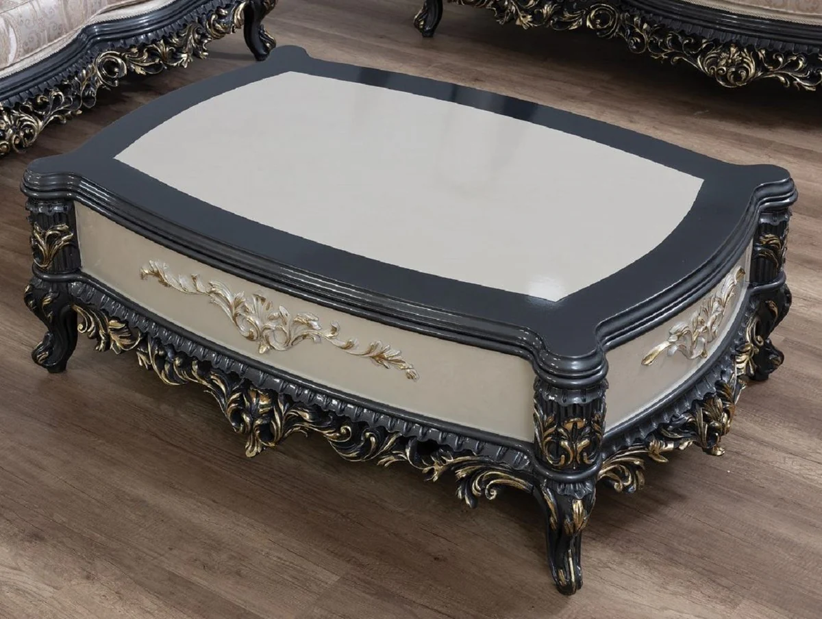 Luxury baroque coffee table cream / gray / gold - handmade solid wood living room table - magnificent solid wood living room furniture in baroque style