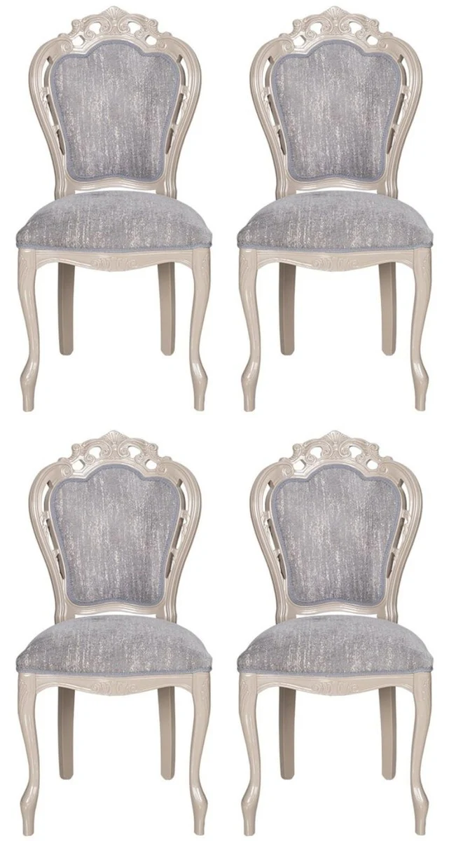 Luxury Baroque Dining Room Chair Set of 4 Gray / High Gloss Beige 49.5 x 57 x H. 102.5 cm - Baroque Style Kitchen Chairs - Magnificent Luxury Dining Room Furniture in Baroque Style - Noble & Magnificent
