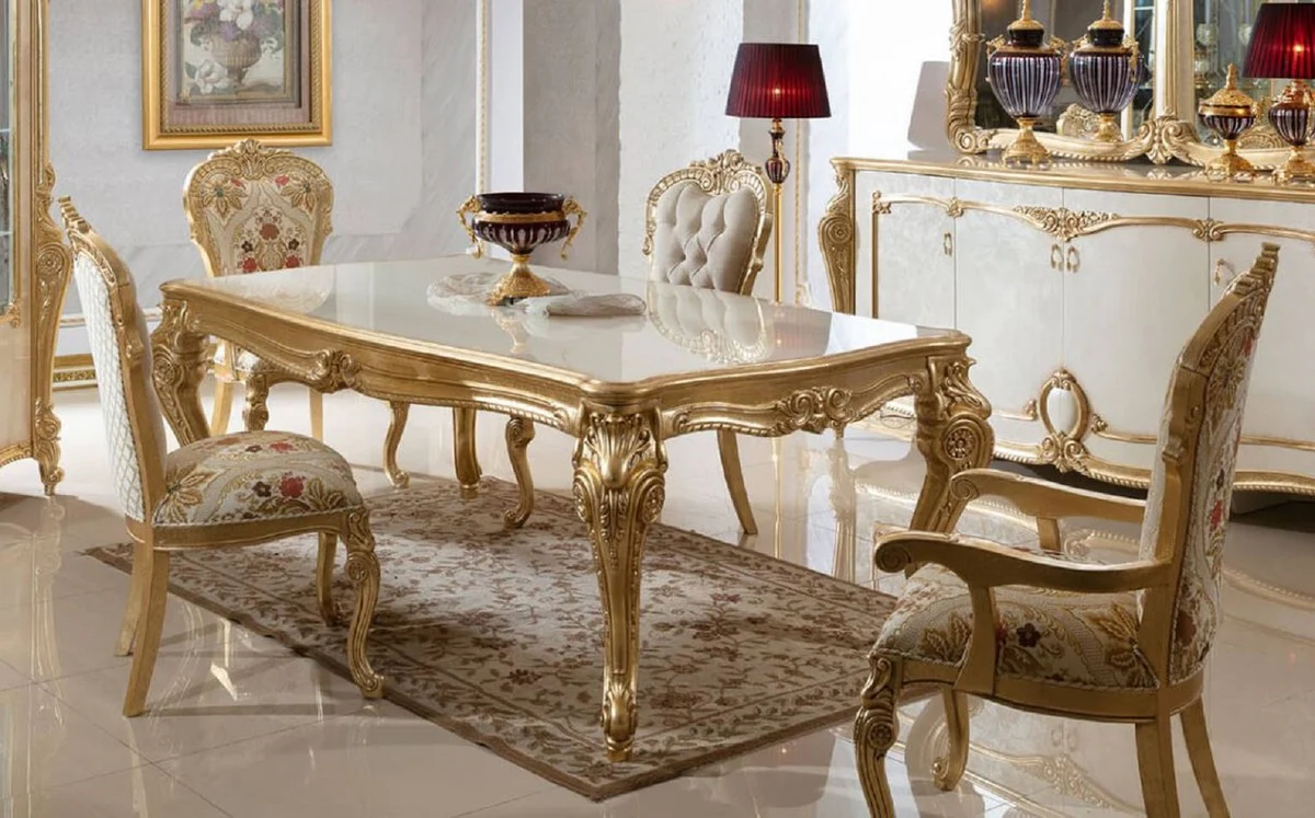 Luxury Baroque Dining Room Set White / Multicolor / Gold