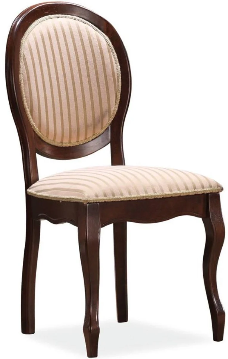 Baroque dining room chair beige / gold / dark brown 47 x 44 x H. 97 cm - Striped kitchen chair in the baroque style - Baroque furniture
