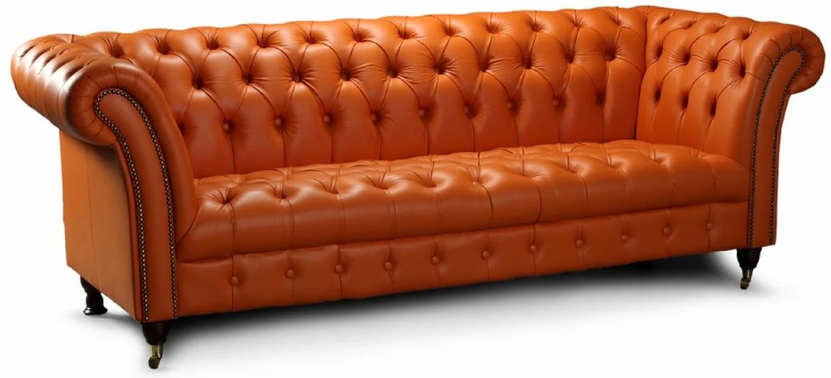 Luxury Chesterfield leather 3-seater sofa light brown 235 x 95 x H. 85 cm - genuine leather living room sofa - Chesterfield living room furniture - luxury collection