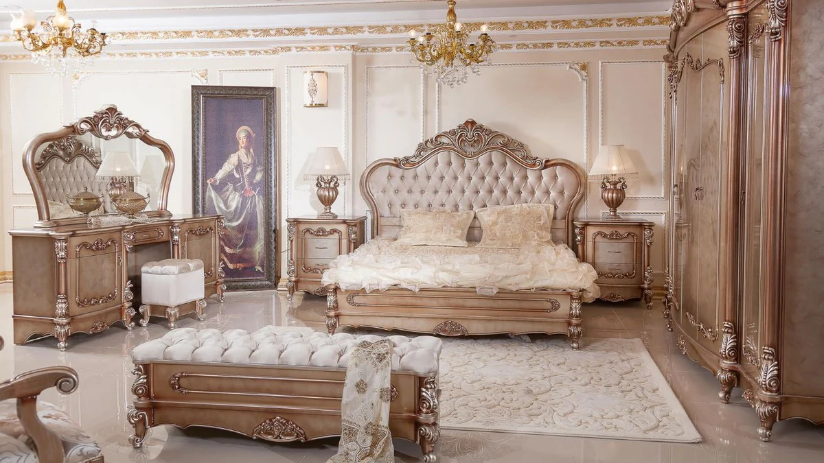 Luxury Baroque bedroom wardrobe copper colored / silver - magnificent solid wood wardrobe with 6 doors - Baroque bedroom & hotel furniture - noble & magnificent